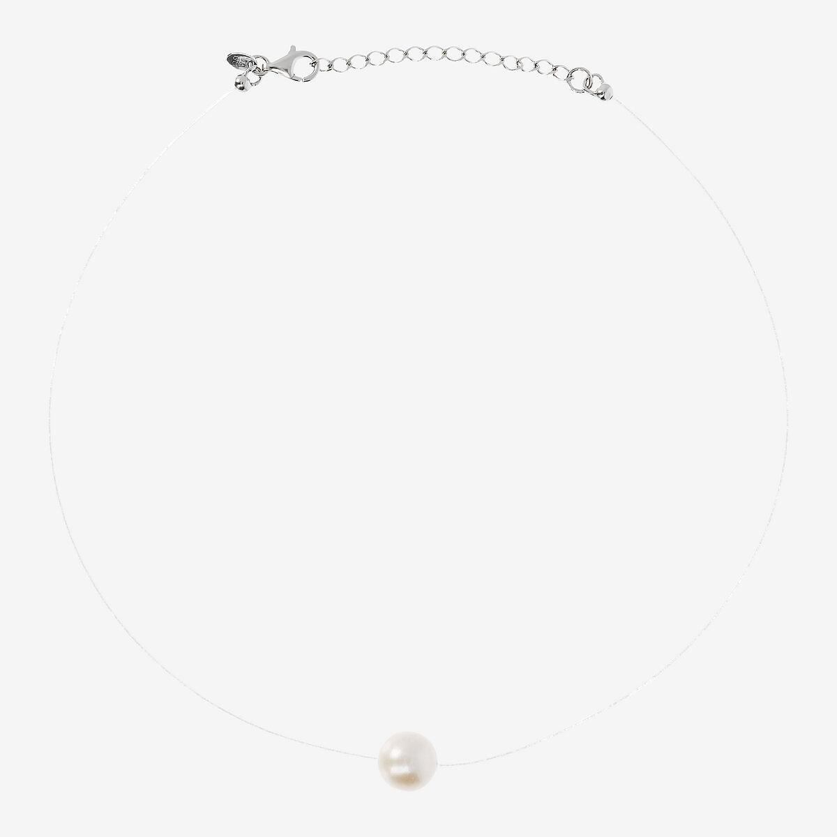 Collana Girocollo 'Fantasmino' con Perla Ming Bianca d'Acqua Dolce Ø 11/13 mm in Argento 925 placcato Oro Bianco 18Kt